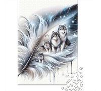 Wolf Feather Magic1000 Pieces Recycled Cardboard Feather Wolf Jigsaw Puzzle Collection Adults Kids 12-18 Years Logic Skill Brain Training Party Activity Gift 70x50cm/1000pcs