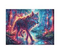 Wolf Fire Flower Forest Wildlife Wild Nature Beautiful 500 Piece Adult Jigsaw Puzzle Engaging Fun And Stimulating Perfect Hobby for Adults 500 PCS（52×38cm）