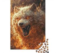 Wolf Fire Fury 1000 Piece Mini Jigsaw Puzzle For Adults Challenge Game | 52x38cm Cardboard Puzzle Lovers Brain Training Handmade Puzzle Gathering Gift Living Room Decor