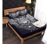 Wolf Fitted Sheet, Art Wild Animals Bed Sheets Super King Size, 2 Pillowcase - 30 cm Deep Pocket, Soft Microfiber Patterned Bedding Bedroom Decor - WA304