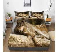 Wolf Fitted Sheet Double Bed Wild Animals Wolf 3D Fitted Sheets Deep Pocket 12 inch 30 cm Bottom Sheet Ultra Soft Microfibre Bedding Set with 2 Pillowcases a/2757