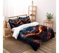 Wolf Flame Bedding Set 3D Digital Printing Animal Themes Wildlife Duvet Cover Set Chic Breathable Comforter Cover Girl Woman with Pillow Double（200x200cm）