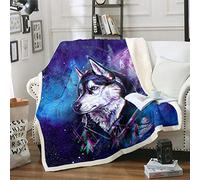 Wolf Fleece Throw Blanket Wild Wolf Cool Wildlife for Sofa Couch Bed 3D Animal Sherpa Blanket Oil Painting Ultra Soft Bright Room Decor King 87"x94"