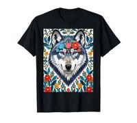 Wolf Floral Animal Folklore Bohemian Moon Wilderness T-Shirt