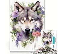 Wolf Floral Watercolor 1000 Piece Jigsaws for Adults Mind Train Fun Precision Cut Smooth Edges Absorbing Activity for Quiet Nights (38x52cm)