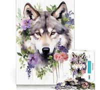Wolf Floral Watercolor 1000-piece Puzzle for Teenagers Focus Memory Game Professional Grade Cutting Relaxing Indoor Group Activity (50x75cm)