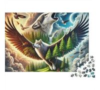 Wolf Flying Fantasy Recycled Cardboard Jigsaw Puzzle for People Eagle Wolf Double Exposure with Stress And Anxiety 1000 Pieces Decoration 70x50cm/1000pcs