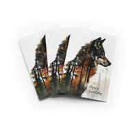 Wolf Forest Birthday Card Double Exposure Set of 3 Greeting Cards Blank Inside 5x7 Inch 13x18 cm