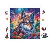 Wolf Forest Flowers 100 Pieces Classic Jigsaw Puzzle Puzzle for Adults Decompression Wall Art Mental Exercise Lightweight Recycled Material 28x28cm