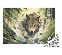 Wolf Forest Stream 1000pcs Mini Puzzle For Adults Challenging | 52x38cm Cardboard Living Room Decor Durable Structure Friend Gift Brain Training