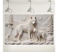 Wolf Forest Wall Backdrop, Elegant Nature Scene Decorations, White Animal Photography Background for Parties, Winter Wildlife Theme Supplies 71x43 Inch