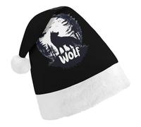 Wolf Full Moon Christmas Hats Patterned Santa Hat New Year Festive Holiday Party Supplies Adult