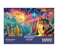 Wolf, Full Moon, Starry Sky, Riverside Village 1000-Piece Jigsaw Puzzle Cool Wolf Brain Training Game for Adults & Kids 52x38cm/1000pcs