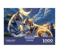 Wolf Fun And Challenging 1000 Piece Puzzle for Adults & Kids | Detailed - Golden Wolves Crescent Moon Great Gift Idea Decompression52x38cm/1000pcs