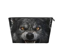 Wolf Fury Leather Travel Makeup Bag-Waterproof Cosmetic Pouch