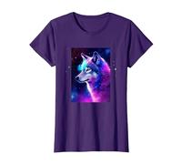 Wolf Galaxy Space Graphic Wolf Lover T-Shirt, Women, Purple, XX-Large