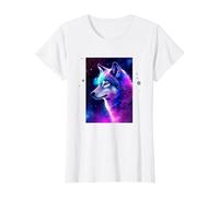Wolf Galaxy Space Graphic Wolf Lover T-Shirt, Women, White, XX-Large