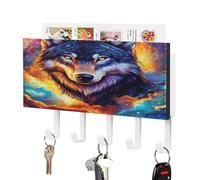 Wolf Galaxy Wall Mounted Key Holder with 5 Key Hooks Hanging Mail Organizer Rack for Entryway