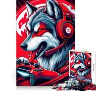Wolf Gamer Headset Jigsaw Puzzles for Adults 1000 Piece Mental Workout Quiet Enjoyment Xmas Gift (38x26cm)