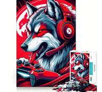 Wolf Gamer Headset Jigsaw Puzzles1000 Pieces Cognitive Boost Fun Burr Free Clean Cut Pieces Holiday Indoor Entertainment Toy (38x52cm)
