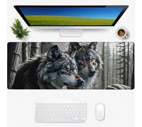 Wolf Gaming Mouse Pad, Desk Mat, Non-Slip Rubber Base Cool Aesthetic MousePads for Computer Laptop Keyboard Office School Home Desktop Accessories Decor 31.5" x 11.8"