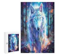 Wolf Glowing Blue Eyes 1000Pc Jigsaw Puzzles Adults KidsJigsaws Weekend DIY Activity Parent-Child Bonding Vibrant Design Perfect Festival Gift 1000 PCS