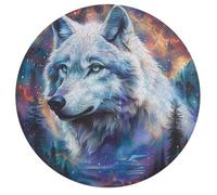 Wolf Glowing Blue Eyes 195 Piece Circular Puzzle Animal Shape Learning Puzzle for All Ages Creative Brainteaser Gift Home Decor Relaxing Activity Challenging 195 PCS