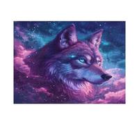 Wolf Glowing Blue Eyes 500 Piece Jigsaw Puzzle for Adults Sick Day Activity Gentle Distraction No Dust Pieces Great Gift for Get Well Soon 500 PCS