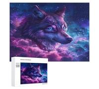 Wolf Glowing Blue Eyes 500Pc Jigsaw Puzzles Adults KidsJigsaws Weekend DIY Activity Parent-Child Bonding Vibrant Design Perfect Festival Gift 500 PCS