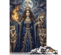 Wolf Goddess Blue Robe Wooden Jigsaw Puzzle 500 Pieces, Rustic Nature Decor