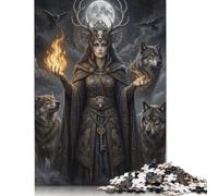 Wolf Goddess Moonlit Wooden Jigsaw Puzzle 300 Pieces, Rustic Nature Decor