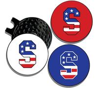 Wolf Golf Towels Golf Ball Marker Hat Clip | USA Monogram | 1 Magnetic Clip + 3 Ball Markers | Patriotic Golf Accessories for Men & Women