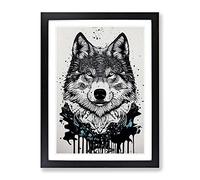 Wolf Graffiti No.3 Framed Print | A2 Black Framed Wall Art | Ready to Hang | Eclectic Animal Picture | Living Room Bedroom Lounge Office
