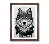 Wolf Graffiti No.3 Framed Print | A2 Walnut Framed Wall Art | Ready to Hang | Eclectic Animal Picture | Living Room Bedroom Lounge Office