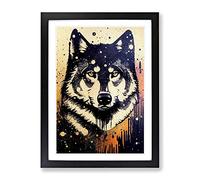 Wolf Graffiti No.4 Framed Print | A2 Black Framed Wall Art | Ready to Hang | Eclectic Animal Picture | Living Room Bedroom Lounge Office
