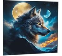 Wolf Greeting Card - Wolf Head Moon Birthday Card Beautiful Artistic 145 x 145mm