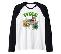 Wolf Groovy Wolves Floral Wolf Watercolor Wolves Boho Wolf Raglan Baseball Tee