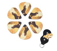 Wolf Guitar Picks 6 Pack, 0.96mm Thickness Celluloid Bass Pick with Leather Guitar Pick Holder Keychain Abstract Art Pics Plectrum for Acoustic Electric Guitar, Ukulele, Bass
