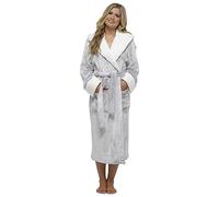Wolf Harte Womens Warm Sherpa Lined Hooded Bathrobe - Grey 12-14