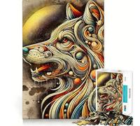 Wolf Head Abstract Art 1000 Piece Jigsaws for Adults Mental Improve Play Laser Cut for Flawless Fit Family Fun Night Activity (38x26cm)
