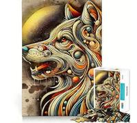 Wolf Head Abstract Art Adults 1000 Piece Jigsaw Puzzle Think Exercise Game Zero Gap Bonding Activity for Loved Ones (38x52cm)