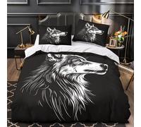 Wolf head art 3D Print 3 Piece Duvet Cover Black white sketch style Comforter Cover Set Ultra Soft Microfiber Hidden Zipper for Kids Teens Boys Girls Men King（220x240cm）