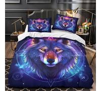 Wolf head art 3D Printed 3 Piece Quilt Cover Fantasy digital illustration Comforter Cover Set Breathable Microfiber Hidden Zipper Anti Allergy Anti-Fungal for Kids King（220x240cm）