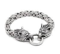 Wolf Head Bracelets Men Women Stainless Steel Oding Wolf Bangles Amulet Gold Byzantine King Chain Rock Jewelry