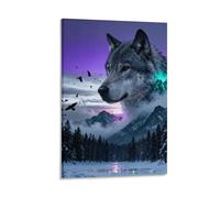 Wolf Head Canvas Wall Art Ice Snow Mountains Print On Canvas Modern Artwork for Living Room Home Office Wall Decor Gift 20x30inch(50x75cm)