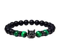 Wolf Head Charm Amethyst Crystal Bracelet With Round Beads Natural Tiger Eye Lava Beaded Earring And Necklace Set for Girls (A, A)