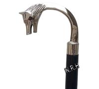 Wolf Head Design Silver Plated Walk Stick Wood Vintage Brass Style Walk Stick