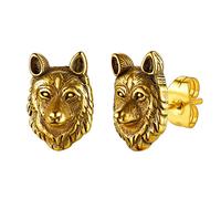 Wolf Head Earrings, Viking Style Norse Fenrir Gold Stud Earring, Stainless Steel Nordic Amulet Ear Gifts for Mothers Day Valentines Day