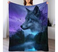 Wolf Head Fleece Throw Blanket for Couch Sofa Bed All Season Forest Secret Realm Pattern Blanket Soft Cozy Warm Flannel Unique Gift for Wedding Anniversary 70x80inch(180x200cm)
