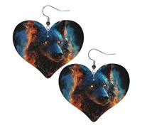 Wolf Head in Blue Flames Leather Earrings for Women Heart Earring Lightweight Dangle Earrings Jewelry Gifts